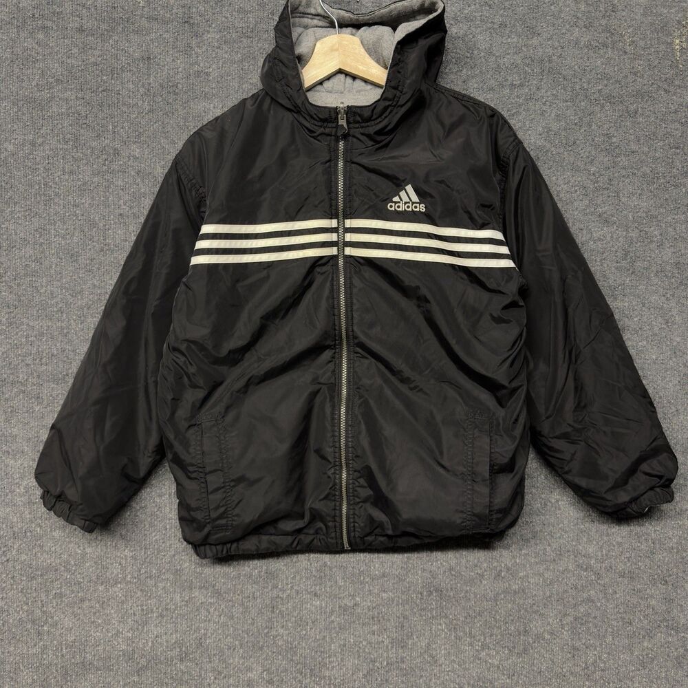 Vintage Adidas Reversible Jacket Youth Size Large Y2K 90s Fleece Sports Hooded